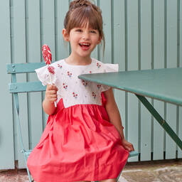 Kidiwi-Girls Red & White Smocked Cotton Dress | Childrensalon Outlet