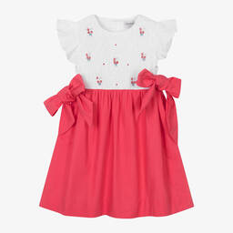 Kidiwi-Girls Red & White Smocked Cotton Dress | Childrensalon Outlet