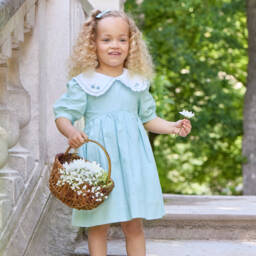 Kidiwi-فستان أزرق ناعم للبنات مع ياقة مكشكشة | Childrensalon Outlet