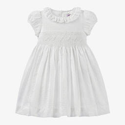 Kidiwi-Girls White Cotton Smocked Dress | Childrensalon Outlet