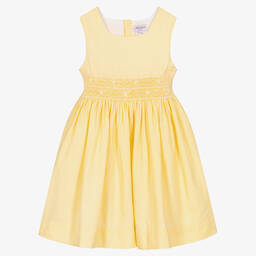 Kidiwi-Желтое платье из хлопка и льна со сборками | Childrensalon Outlet