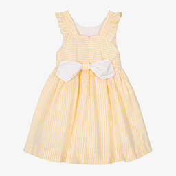 Kidiwi-Girls Yellow & White Cotton Smocked Dress | Childrensalon Outlet