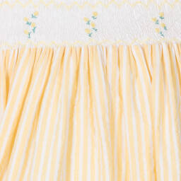 Kidiwi-Girls Yellow & White Cotton Smocked Dress | Childrensalon Outlet