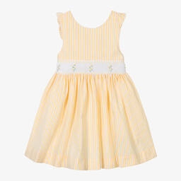 Kidiwi-Girls Yellow & White Cotton Smocked Dress | Childrensalon Outlet