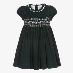 Kidiwi-Green Smocked Corduroy Dress  | Childrensalon Outlet