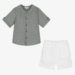 Kidiwi-Зеленая рубашка и белые шорты из хлопка | Childrensalon Outlet
