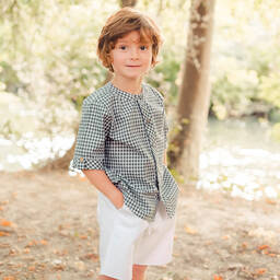 Kidiwi-Зеленая рубашка и белые шорты из хлопка | Childrensalon Outlet