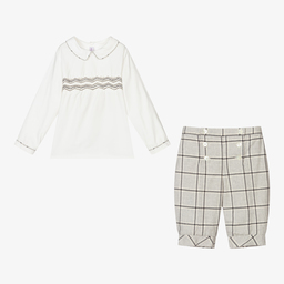 Kidiwi-طقم شورت قطن لون عاجي ورمادي للأولاد | Childrensalon Outlet