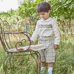 Kidiwi-طقم شورت قطن لون عاجي ورمادي للأولاد | Childrensalon Outlet