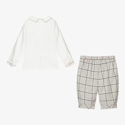 Kidiwi-طقم شورت قطن لون عاجي ورمادي للأولاد | Childrensalon Outlet