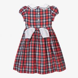 Kidiwi-فستان مطرز سموكينغ قطن تارتان لون أحمر | Childrensalon Outlet