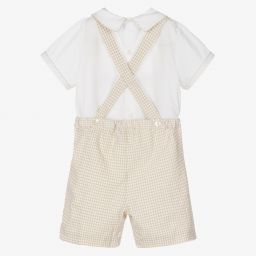 Kidiwi-طقم دانغريز أطفال ولادي قطن سموكينغ لون بيج وأبيض | Childrensalon Outlet