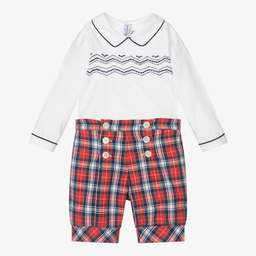 Kidiwi-Smocked Red Tartan Shorts Set  | Childrensalon Outlet