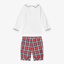 Kidiwi-Smocked Red Tartan Shorts Set  | Childrensalon Outlet