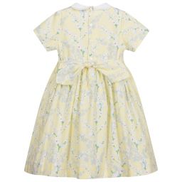 Kidiwi-فستان سموكينع قطن لون أصفربطبعة ورود | Childrensalon Outlet