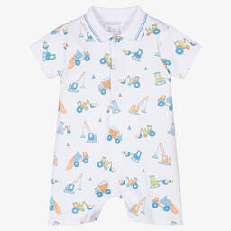 Kissy Kissy-Baby Boys White Construction Convoy Shortie | Childrensalon Outlet