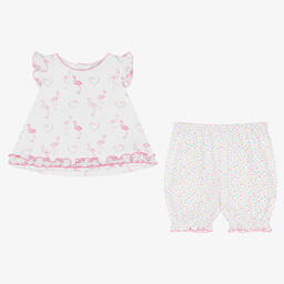 Kissy Kissy-طقم شورت قطن بيما لون أبيض للمولودات | Childrensalon Outlet