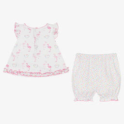 Kissy Kissy-طقم شورت قطن بيما لون أبيض للمولودات | Childrensalon Outlet
