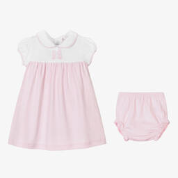 كيسي كيسي-فستان قطن بيما لون زهري وأبيض للمولودات | Childrensalon Outlet