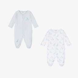 Kissy Kissy-بيبي غرو قطن قطيفة لون أبيض وأزرق للمواليد (عدد 2) | Childrensalon Outlet