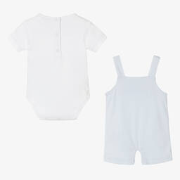 كيسي كيسي-طقم أوفرول قطن بيما لون أبيض وأزرق للمواليد | Childrensalon Outlet