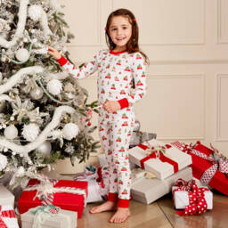 Kissy Kissy-بيجاما بطبعة إحتفالات الكريسمس قطن بيما لون أبيض | Childrensalon Outlet