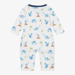 كيسي كيسي-أفرول رومبر بطبعة ديناصورات قطن بيما لون أبيض للمواليد | Childrensalon Outlet