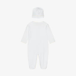 Kissy Kissy-طقم أفرول بيبي غرو وقبعة قطن بيما لون أبيض | Childrensalon Outlet
