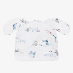 Kissy Kissy-Boys White Pima Cotton Sporty Pups Hat | Childrensalon Outlet
