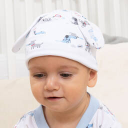 Kissy Kissy-Boys White Pima Cotton Sporty Pups Hat | Childrensalon Outlet