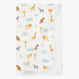Kissy Kissy-Boys White Tropical Jungle Pima Cotton Blanket (73cm) | Childrensalon Outlet