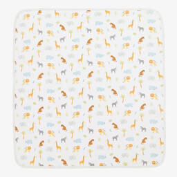 Kissy Kissy-Boys White Tropical Jungle Pima Cotton Blanket (73cm) | Childrensalon Outlet