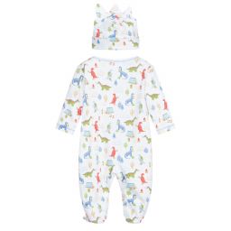 Kissy Kissy-بيبي غرو وقبعة قطن بيما لون أبيض بطبعة ملونة للمواليد | Childrensalon Outlet