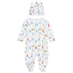 Kissy Kissy-بيبي غرو وقبعة قطن بيما لون أبيض بطبعة ملونة للمواليد | Childrensalon Outlet