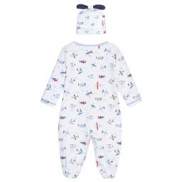 Kissy Kissy-طقم بيبي غرو وقبعة قطن بيما لون أبيض بطبعة ملونة للمواليد | Childrensalon Outlet