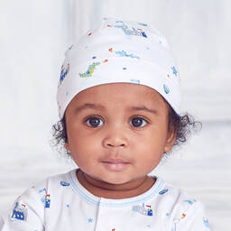 Kissy Kissy-قبعة قطن بيما لون أبيض وأزرق للأطفال | Childrensalon Outlet