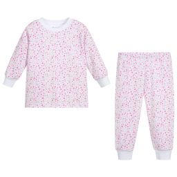 كيسي كيسي-بيجاما قطن لون أبيض وزهري للبنات | Childrensalon Outlet