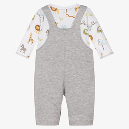 Kissy Kissy-طقم دانغريز قطن بيما لون رمادي وأبيض للمواليد | Childrensalon Outlet