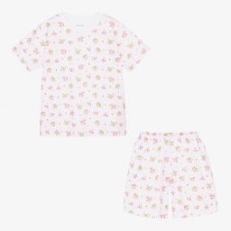 كيسي كيسي-بيجاما شورت قطن بيما جيرسي لون زهري وأبيض للبنات | Childrensalon Outlet