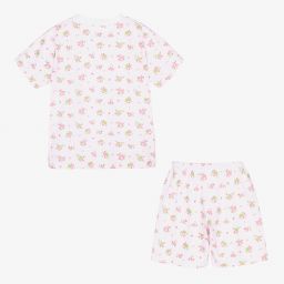 كيسي كيسي-بيجاما شورت قطن بيما جيرسي لون زهري وأبيض للبنات | Childrensalon Outlet