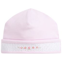 Kissy Kissy-قبعة قطن بيما مطرز لون زهري و أبيض للمولودات | Childrensalon Outlet