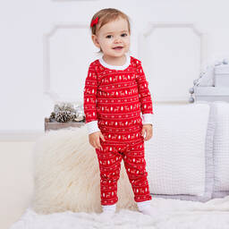 Kissy Kissy-بيجاما قطن بيما لون أبيض وأحمر | Childrensalon Outlet