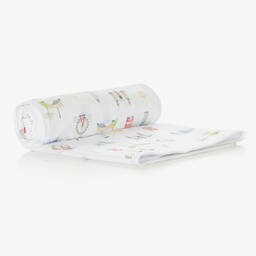 Kissy Kissy-White Cotton London Getaway Blanket (72cm) | Childrensalon Outlet
