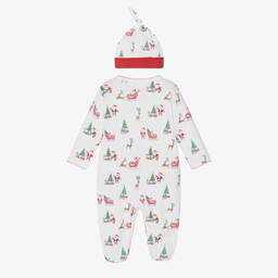 Kissy Kissy-White Cotton Santa's Sleigh Babygrow Set | Childrensalon Outlet