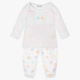 Kissy Kissy-White Elephant 2 Piece Babygrow | Childrensalon Outlet