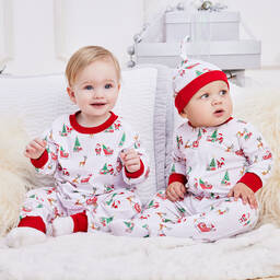 Kissy Kissy-White Pima Cotton Santa's Sleigh Pyjamas | Childrensalon Outlet