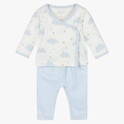 Kissy Love-Baby Boys Blue & Ivory Breezy Clouds Trouser Set | Childrensalon Outlet