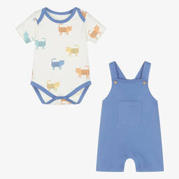 Kissy Love-طقم دانغريز قطن بيما لون عاجي وأزرق للمواليد | Childrensalon Outlet