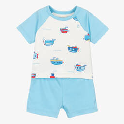 كيسي لاف-طقم شورت قطن بيما لون أزرق وأبيض للمواليد | Childrensalon Outlet