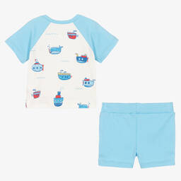 كيسي لاف-طقم شورت قطن بيما لون أزرق وأبيض للمواليد | Childrensalon Outlet